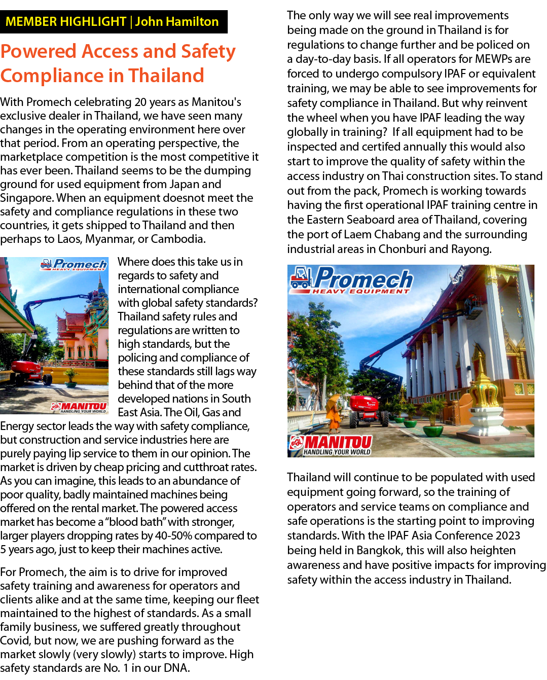 ￼ Powered Access and Safety Compliance in Thailand With Promech celebrating 20 years as Manitou's exclusive dealer in...