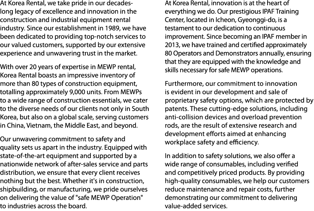 At Korea Rental, we take pride in our decades long legacy of excellence and innovation in the construction and indust...