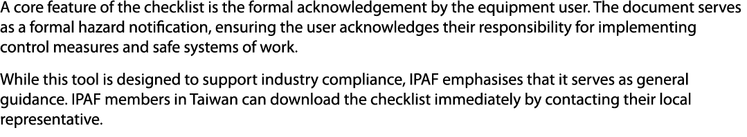 A core feature of the checklist is the formal acknowledgement by the equipment user. The document serves as a formal ...